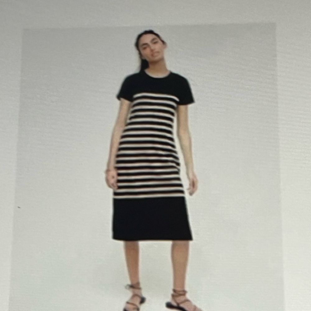 J. Crew Black and Cream Striped Midi Dress
